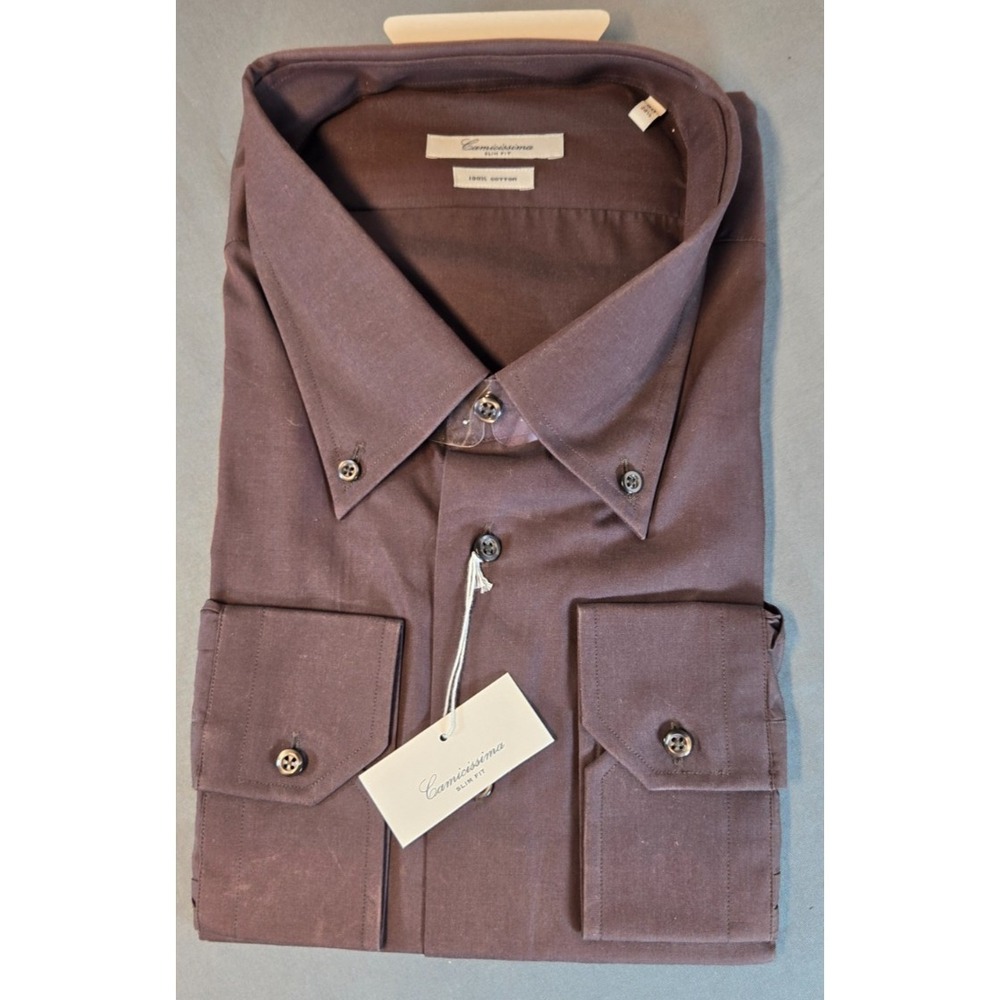 Camicissima Slim Fit Men's Dress Shirt Brown 100% Cotton Long Sleeve Size 50